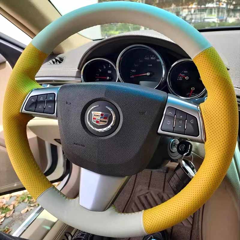 For Cadillac CTS STS 2008-2013 DIY Wooden Leather Braid Car Steering Wheel Cover Accessory