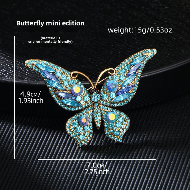 Vintage Crystal Diamond Butterfly Brooch Women's Premium Sense Animal Insect Brooch Clothing Accessories Eco-Friendly Brooch