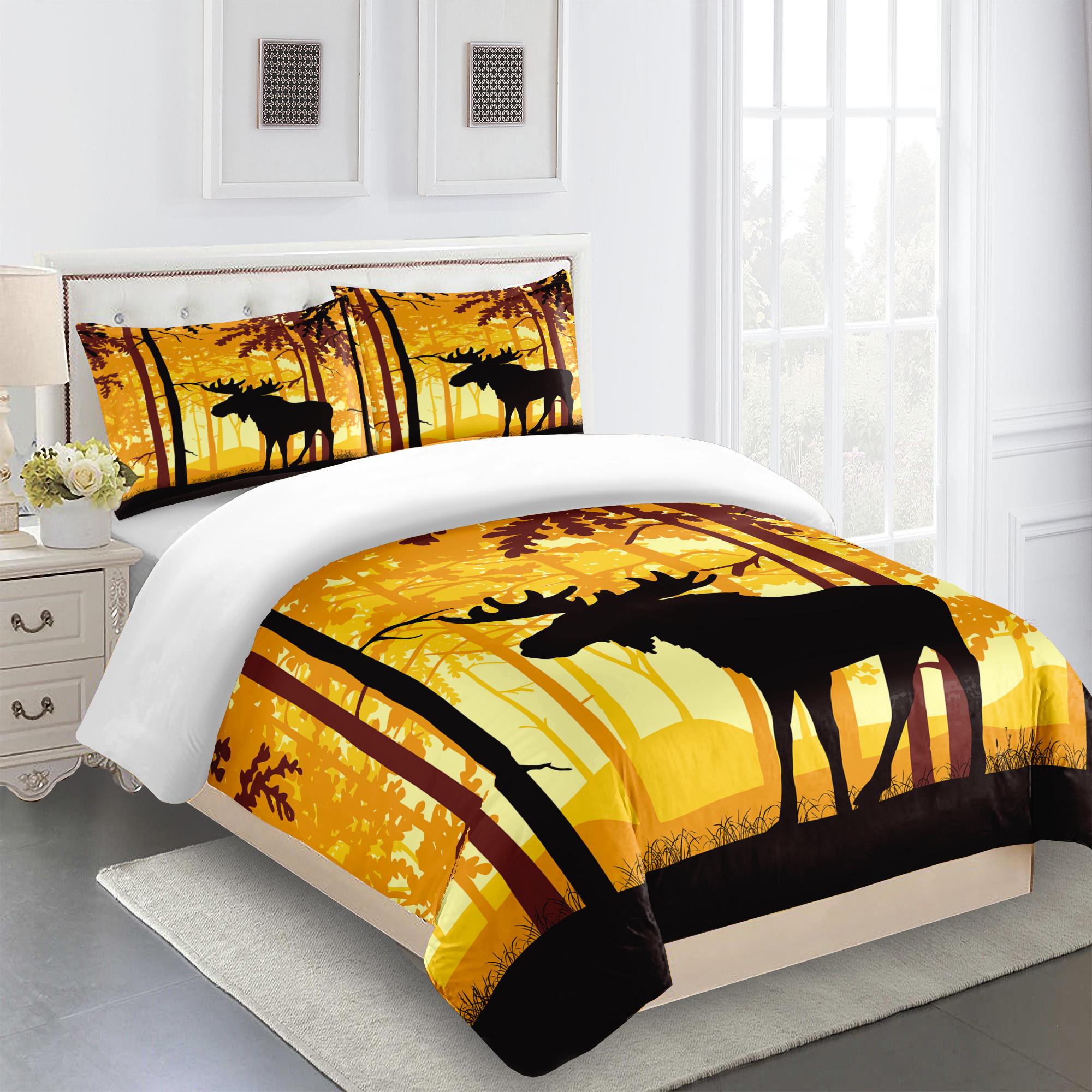 Bedding Set Sunset Deer Printed Pattern Duvet Cover Kids Adult Bed Set Room Decor 1 duvet cover, 1-2 pillowcases 135*200cm&set