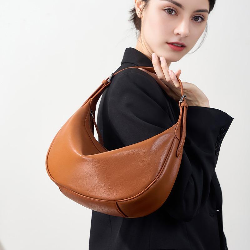 Crescent bag, new women's large-capacity shoulder bag, genuine leather women's bag, niche underarm bag