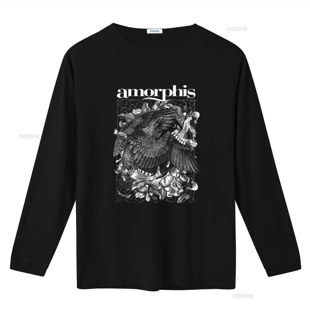 Amorphis Circle Schwarzes T-Shirt mit kunstvollem Adler- und Blumenmuster Perfekt für Metal-Fans vintage gewaschen Lässig Vielseitig