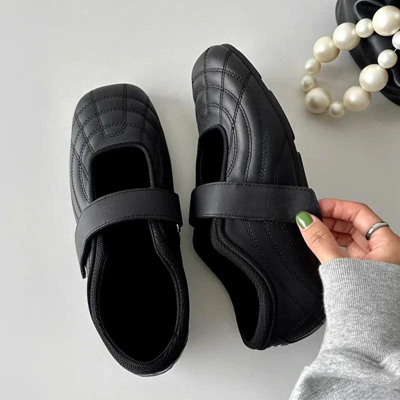 

Fashion Mary Jane Shoes Female High Quality Leather 2025 New Buckle Ballet Shoes for Women Round head Flat Cowhide Ladies Single Shoes 35 чёрный