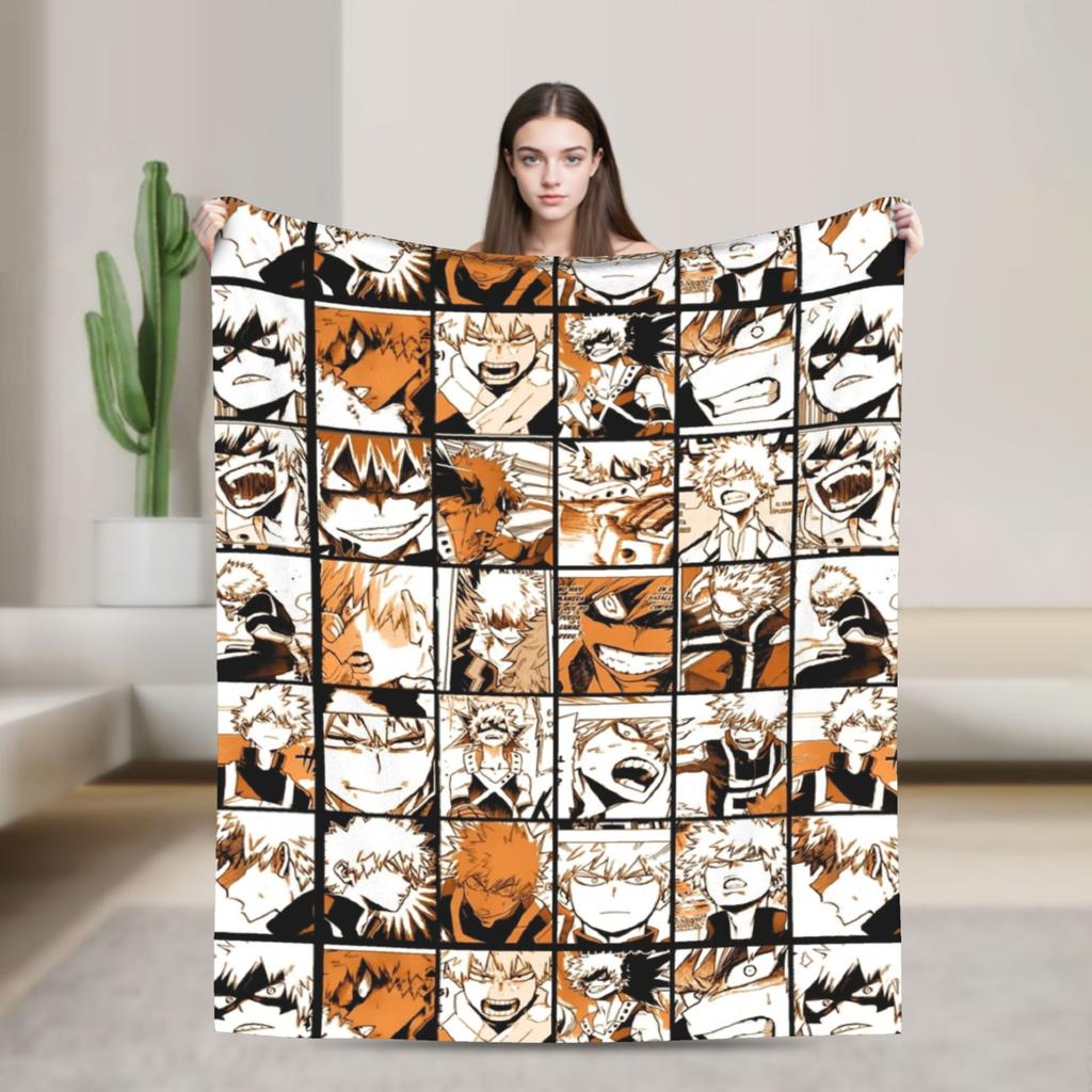 Bakugo Katsuki Fleece Throw Blankets Academy Anime Manga Blankets for Bedding Bedroom Super Warm Bedding Throws