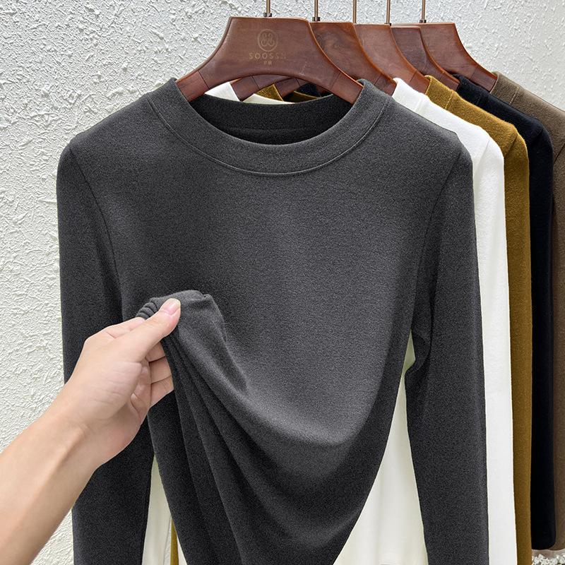 

Белый топ из модального хлопка с круглым вырезом, базовая футболка, лето и осень, новая футболка с длинным рукавом, имитация кашемира XXXL темно-серого