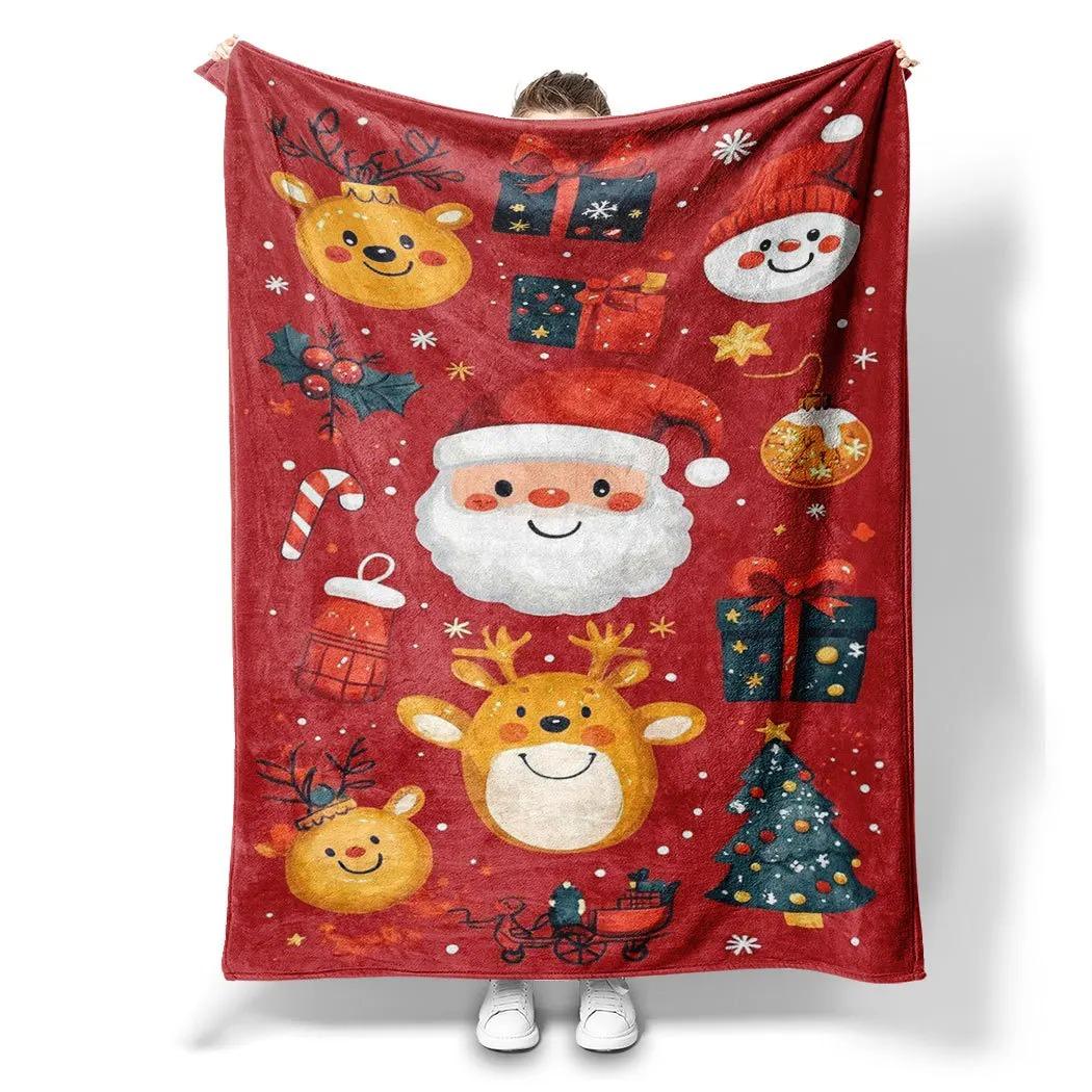 Christmas red cartoon Printed Blanket for Sofa Bed Travel Camping Living Room Office Conditioning Blanket for All Seasons Gifts 70x100cm
