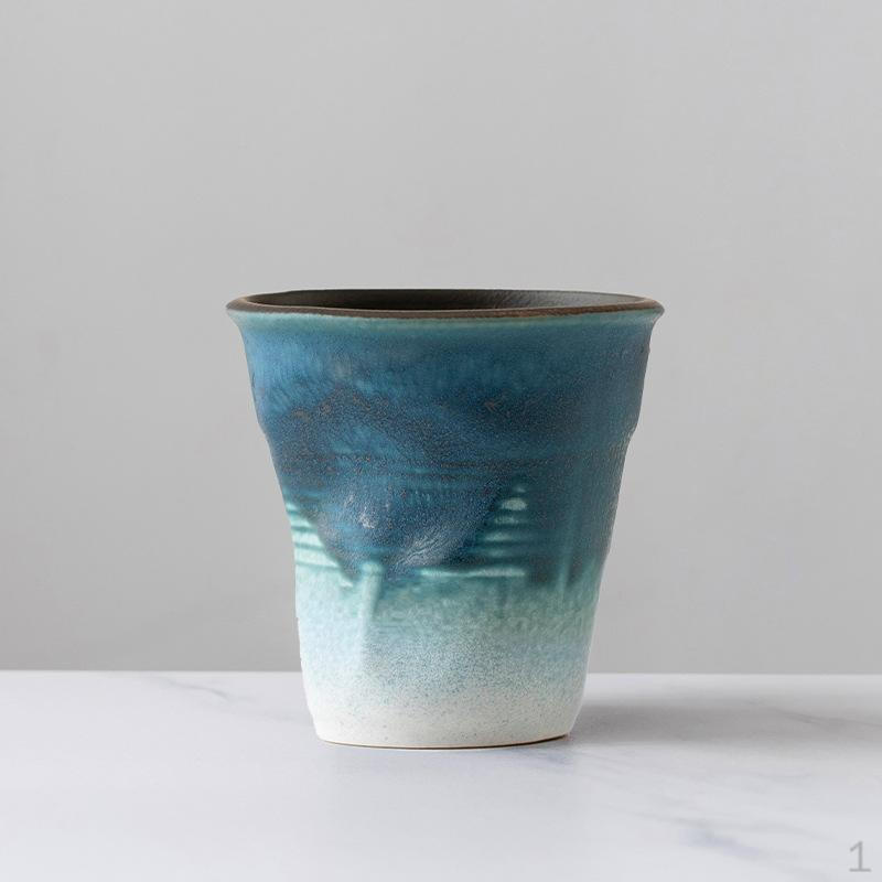 

Ceramic Coffee Mug 3.04oz Drinking Cup Milk for Birthday Party Cafe Blue White