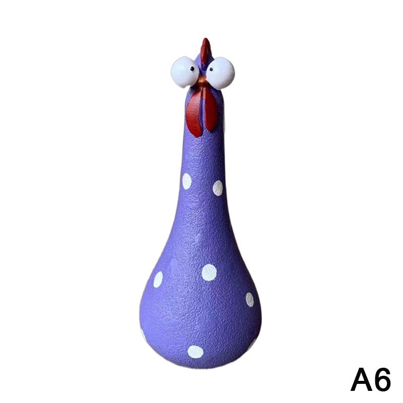 Skurrile Hühnerfigur mit großen Augen Bunte Polka-Dot-Harzstatue Hühnchen mit langen Beinen, das Heilung und Freude ausdrückt Gartenhof-Dekoration