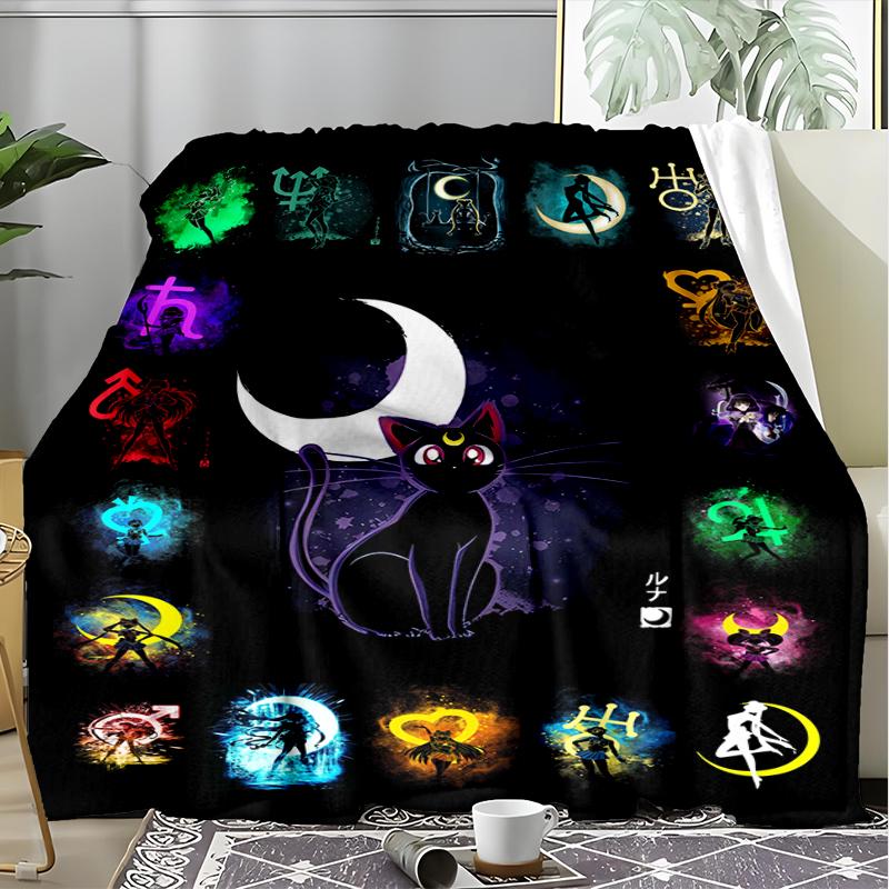 Moonlit Cats Print Flannel Blanket, Soft Warm Lightweight Throw Blanket for Living Room,Sofa Bed Camping Office