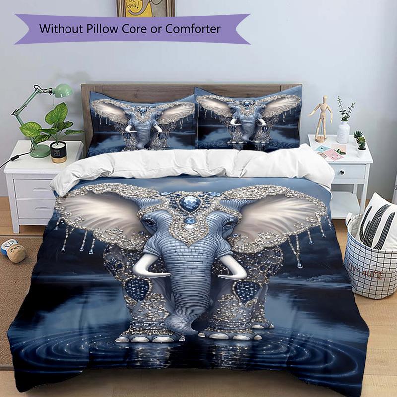 3pcs Elephant Art Print Duvet Cover Set -Includes 1 Duvet Cover and 2 Pillowcases, No Quilt Core, All-Season Home Decor  yy251111160