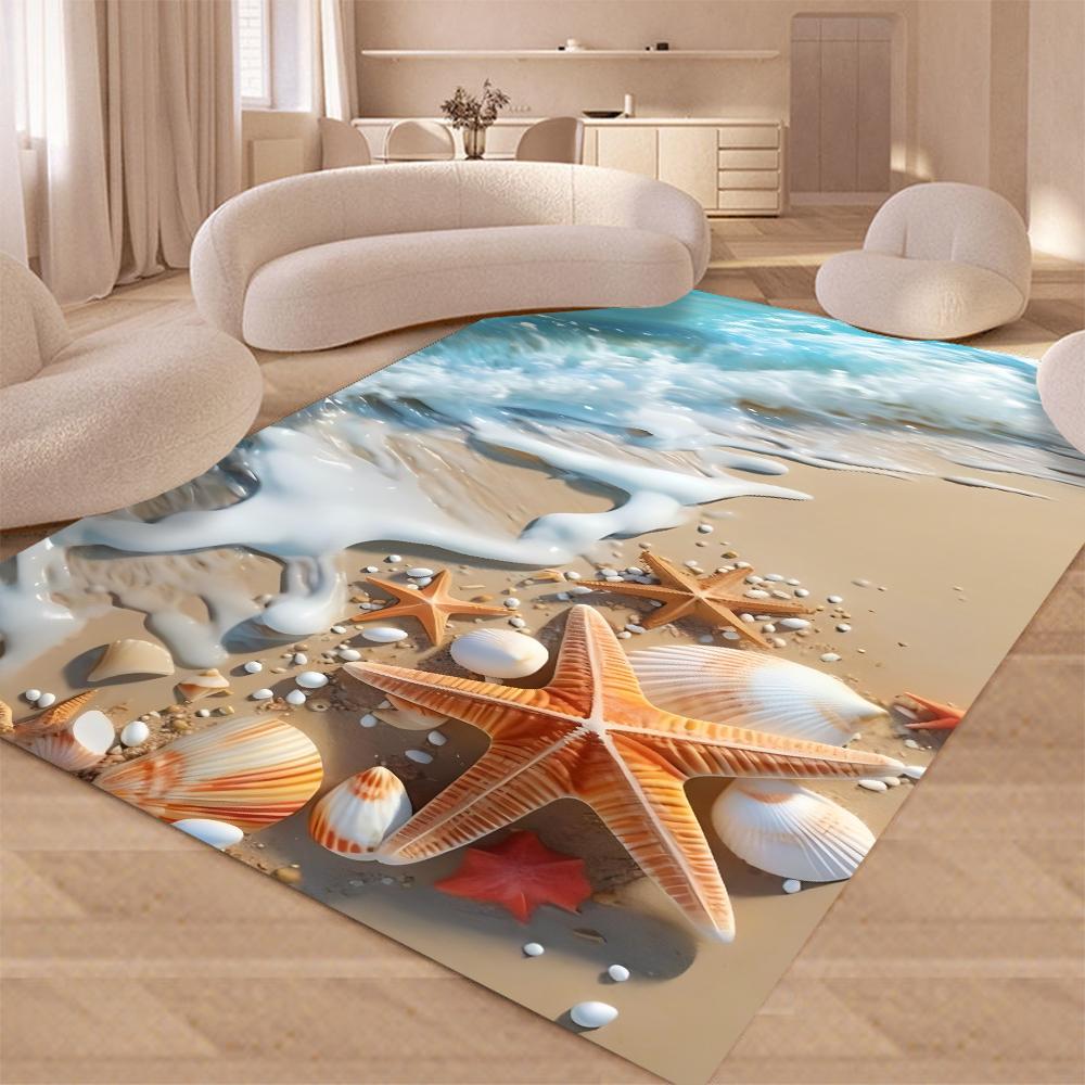 New Starfish Beach Shell Sea Star Sand Carpet Rug for Living Room Bedroom Home Sofa Decoration,Kids Play Non-slip Floor Mat