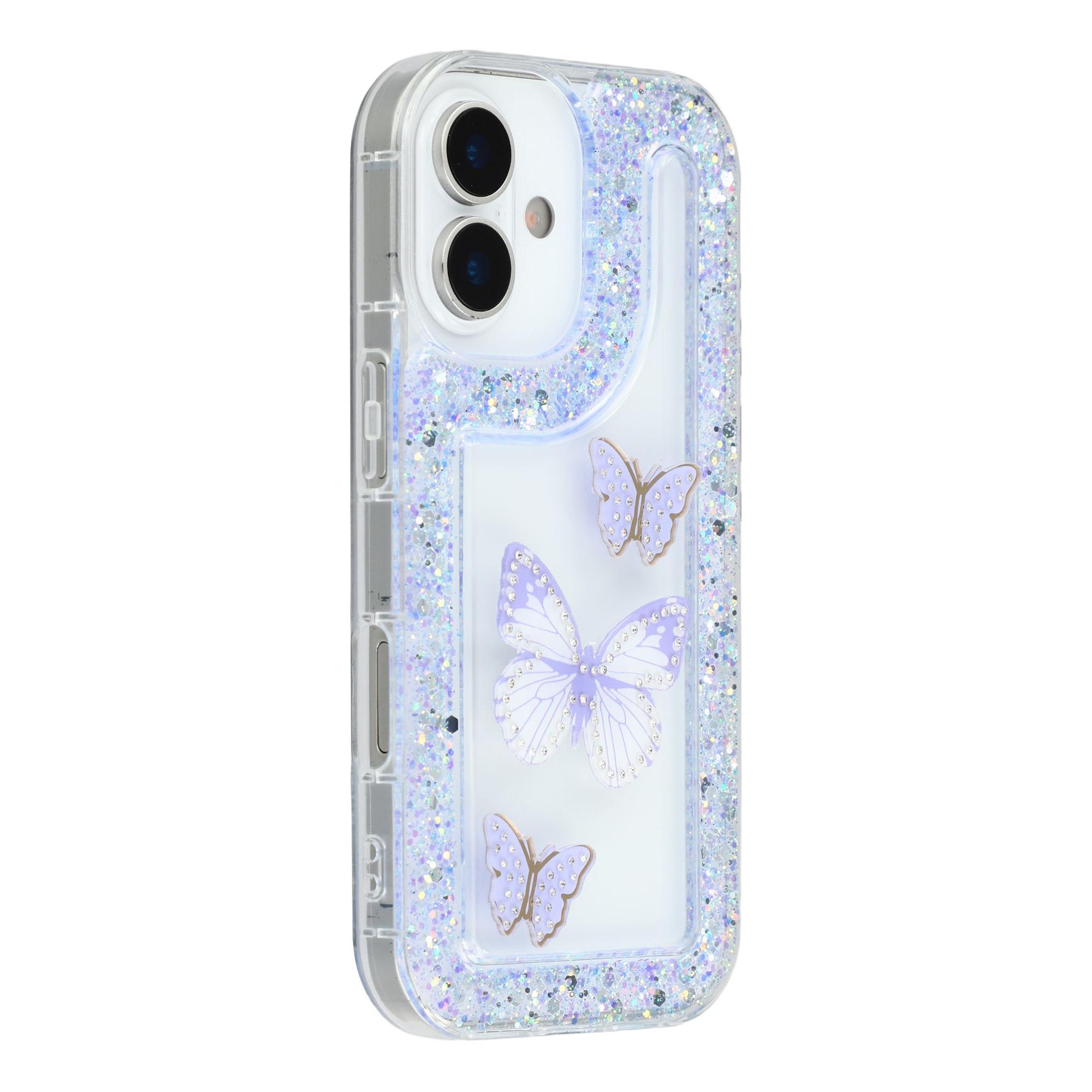 

For iPhone 16 Case DIY Butterfly Glitter Epoxy Soft TPU Phone Back Cover