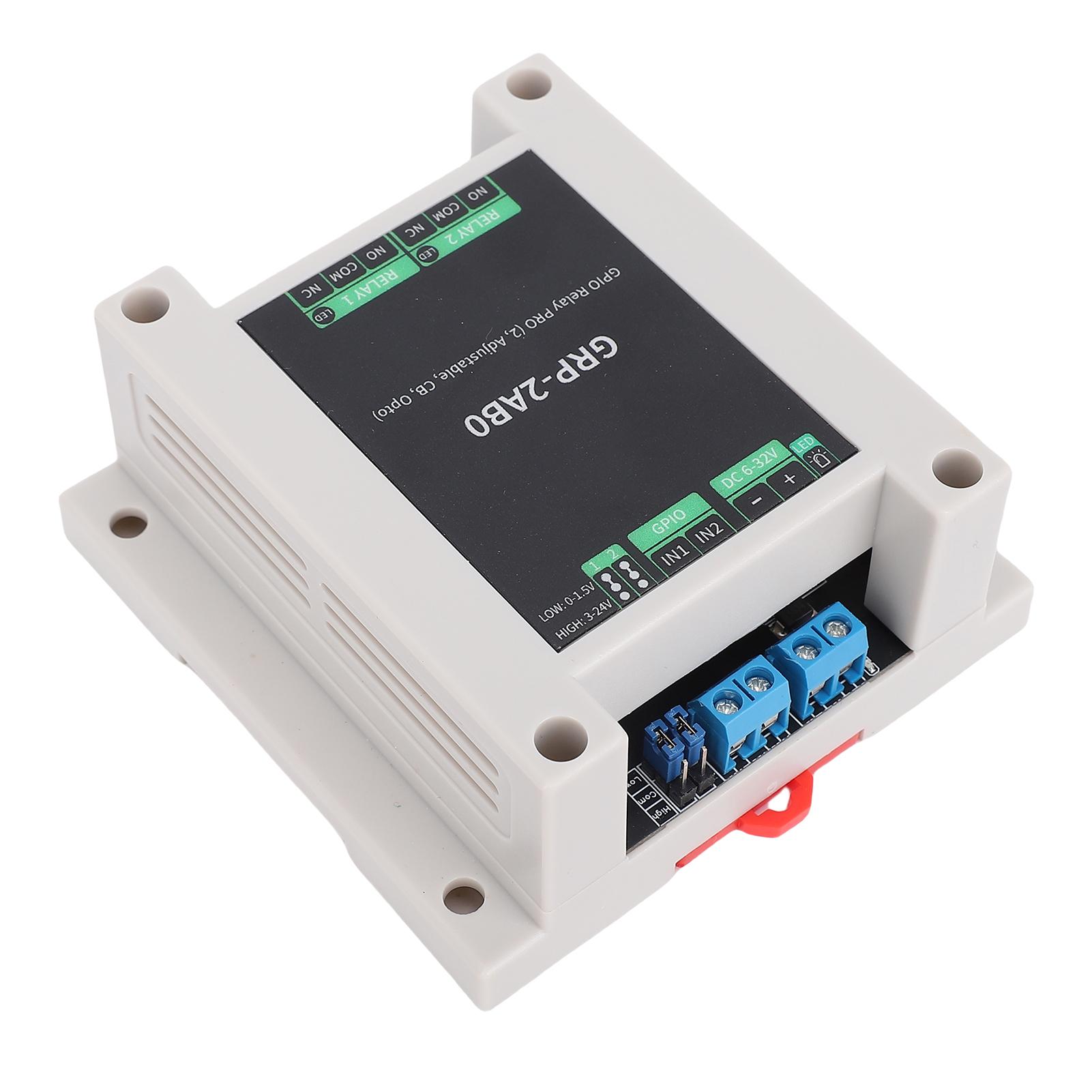 

GPIO Relay Module ABS Rail Enclosure Industrial GPID Relay Board with Optocoupler Isolation High Low Level Trigger GRP-2AB0