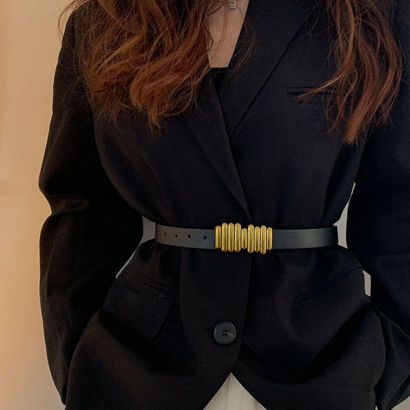 Black Chic Vintage Womens Belt Elegant Waist Cincher For Dresses With Stylish Gold Silver Buckles