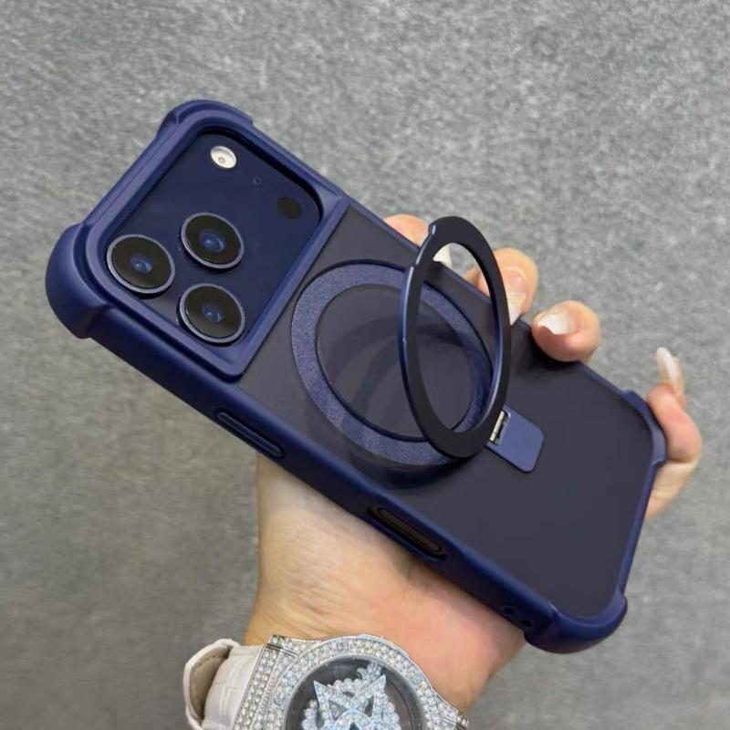 Stand Holder Transparent For Magsafe Case For iPhone 17 16 15 14 13 Pro Max Magnetic Shockproof Soft Silicone Bumper Back Cover
