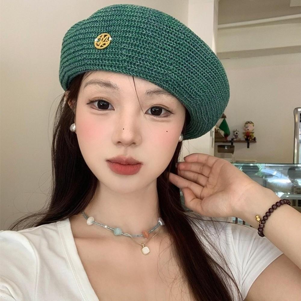 Y2k Painter Berets Thin Beanie Cap Retro Hollow Knitted Beret  Girls