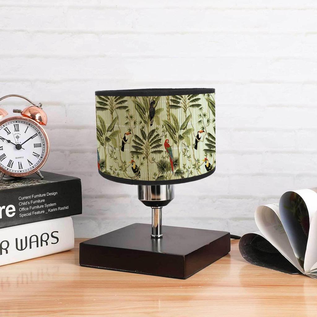 Parrot Print Bamboo Lampshade Pendant and Table Lamp with American Country Drum-shaped E27 Holder