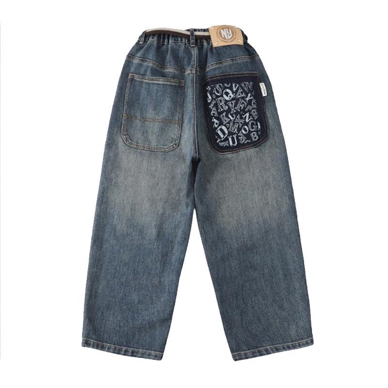 2025 Jungen Samtgefütterte Straight-Leg Jeans: Trendige Teenager-Freizeit-Herbsthosen