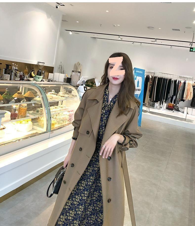 Damski jesienny płaszcz trencz z drapowaniem 2025: Średniej długości, Styl brytyjski, Za kolano, Bogini szyk