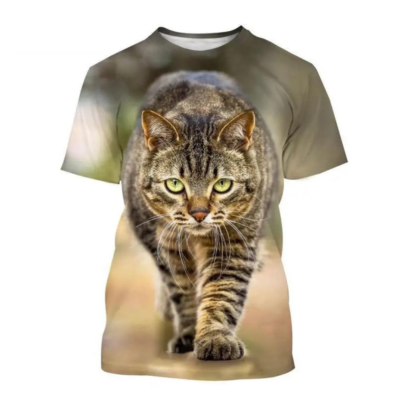 

Новая футболка с 3D-принтом кошки, повседневная футболка с круглым вырезом для мальчиков, в стиле харадзюку, летний уличный стиль, легкий топ 100