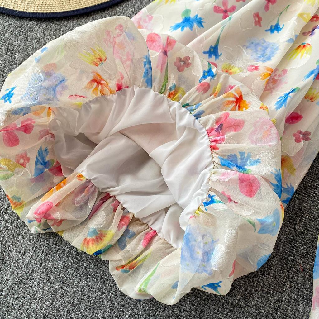 Summer Women Print Lace-up Ankle Length Bud Pants with Pocket