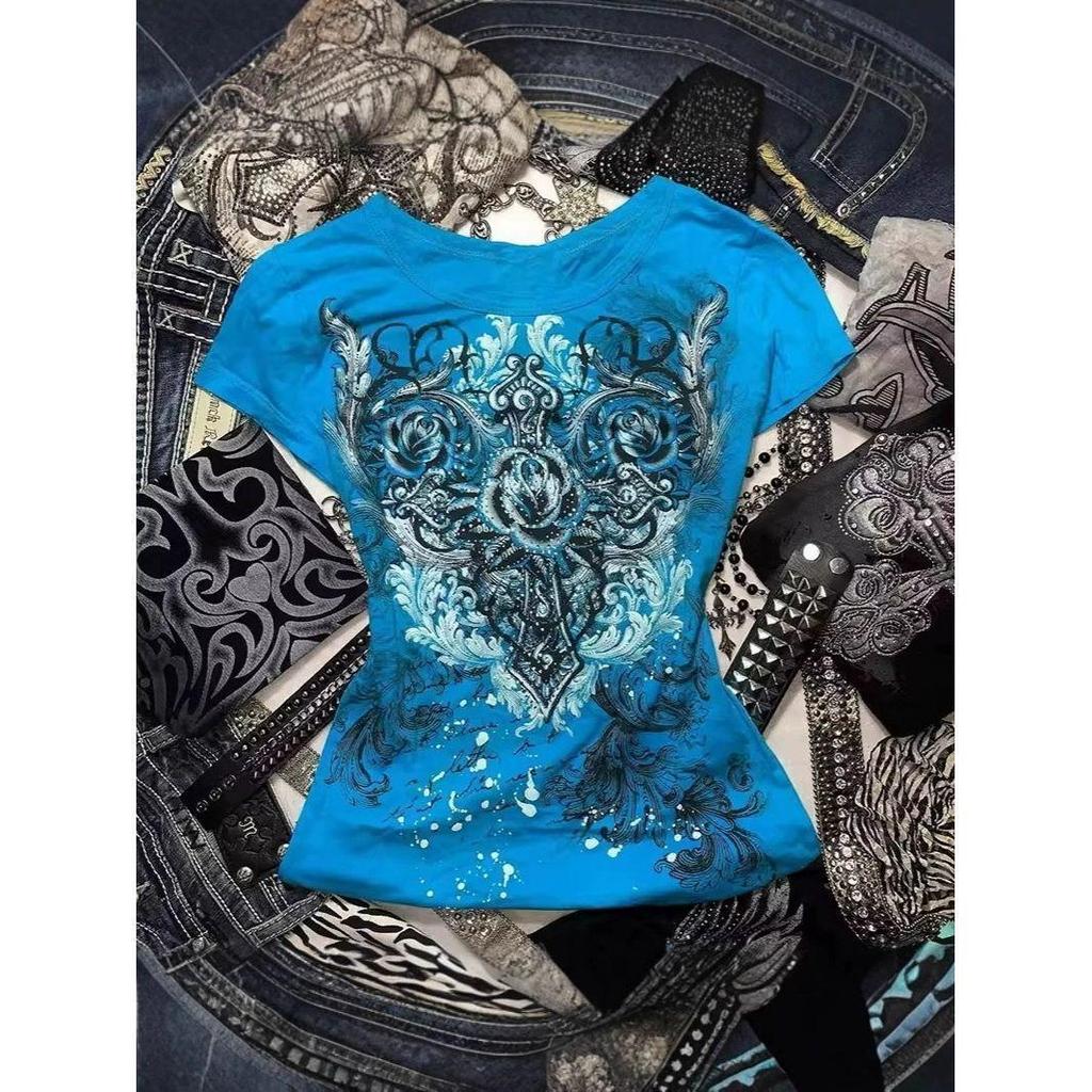 2025 Y2K Vintage Cross Print Short Sleeve T-shirt - Retro Hot Girl Fashion