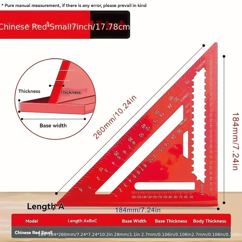 Precision aluminum square - red triangular woodworking ruler, home decoration and design projects