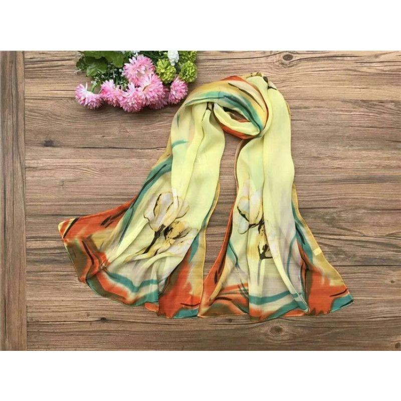 Spring and Summer Women's Chiffon Printed Scarf Sun Protection Thin Silk Scarf Shawl Beach Butterfly Scarf
