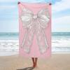 Pink Bow Print Beach Towel Quick Dry Sand Free Cute Star Heart Pattern Lightweight Towel for Girls Beach Pool Travel Camping