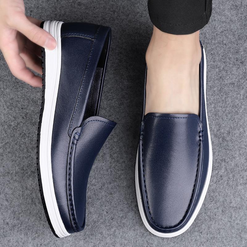 Four Seasons Retro English Style Men's First Layer Leather Crocodile Pattern Flats Shoes Fashionable Business Shoes