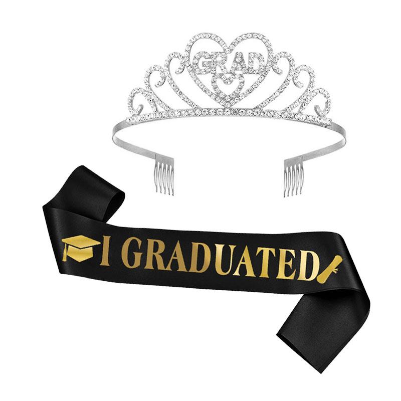 2024 Stupňovaná saténová šerpa Třpytivá korunka pro promoce Party Dekorace Balónky Rekvizity do fotobudky Potřeby pro bakaláře