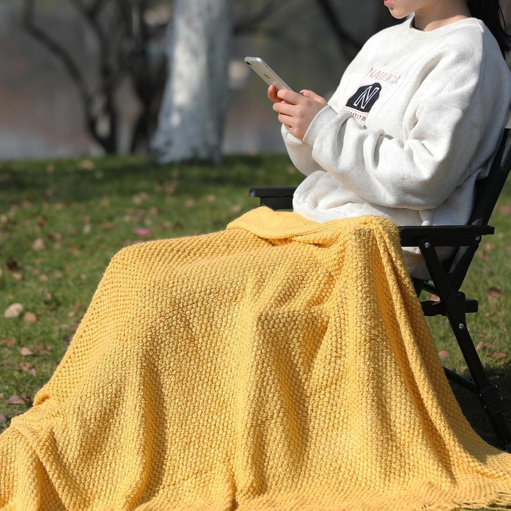 KitchenCamp Waffle Blanket, 130cm x 150cm, for Camping and Outdoors (Yellow)