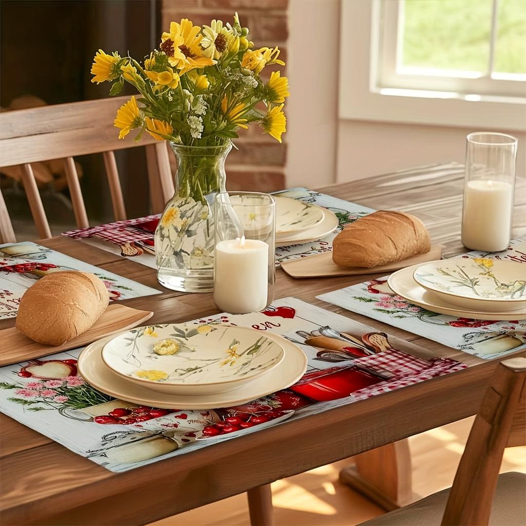 4pcs Rectangular Placemats- Thin- Early Summer Sweet Kitchen Element Placemats, Vibrant, Heat-Resistant and Easy to Clean, 12x18 Inches