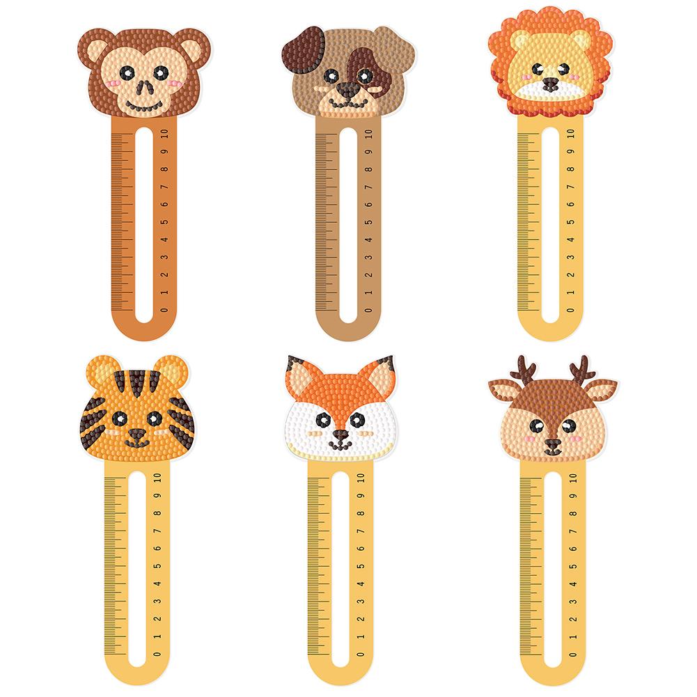 

6Pcs PET Cartoon Animals Diamond Painting Bookmark Making Kit DIY Creative Diamond Ruler Bookmark for Reading Lover