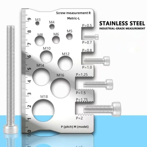 Thread Size Checker - Bolt & Nut Measuring Tool - Stainless Steel Thread Measuring Tool for Mechanics, Engineers, and Manufacturing Technicians