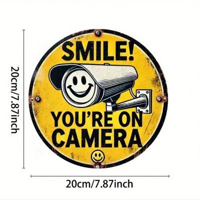 Vintage Metal Tin Sign Wall Decor Rusty Retro Poster Smile Youre On Camera Man Cave Garage Bar Home