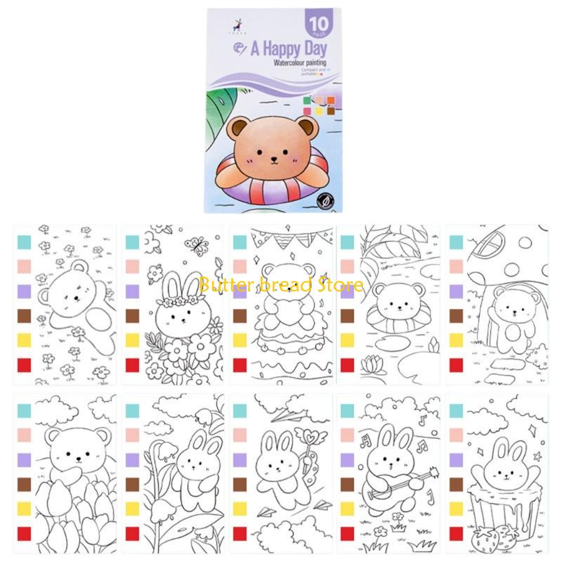 

W89C Travel Friendly Drawing Paper Book For Children Includes Pre Painted Watercolor