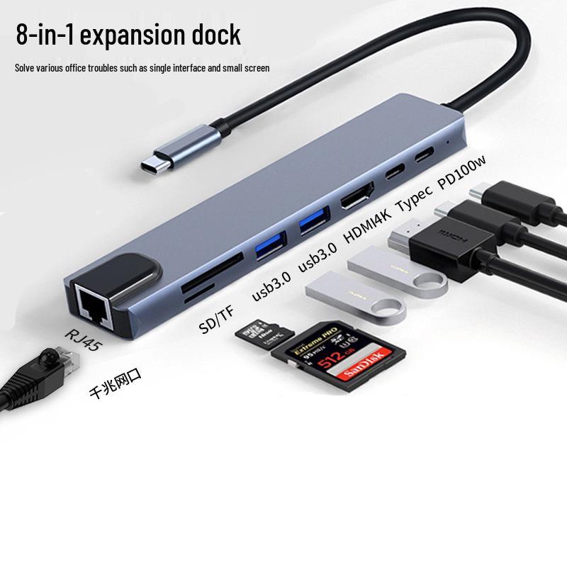Type-C Multi-Port Adapter: USB Splitter, HDMI, Network, Converter, 5-in-1 Dock