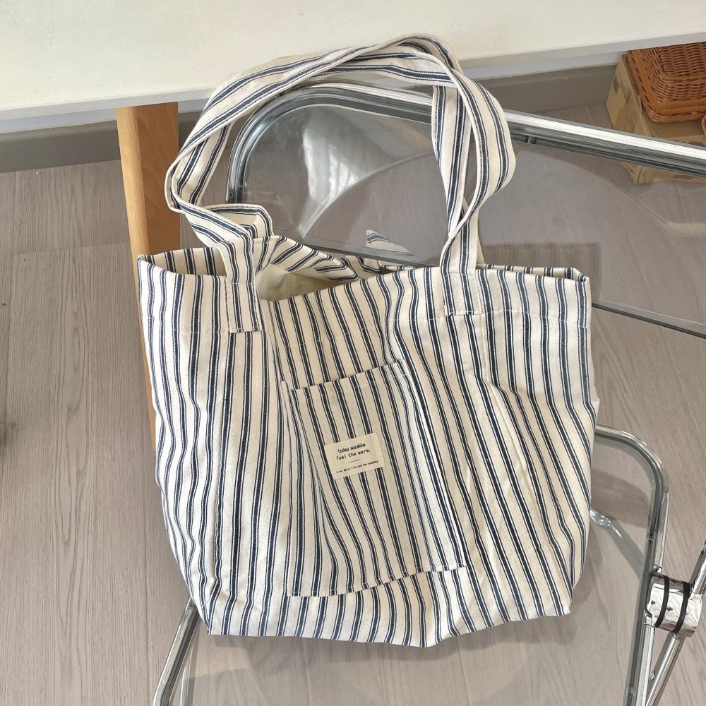 Vintage Striped Women's Shoulder Bags Large Capacity Female Reusable Shopping Bag Canvas School Girls Book Tote Handbags