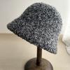 Retro bucket hat women's autumn and winter wool lamb plain face cover big head circumference basin hat versatile thickened warm bucket hat