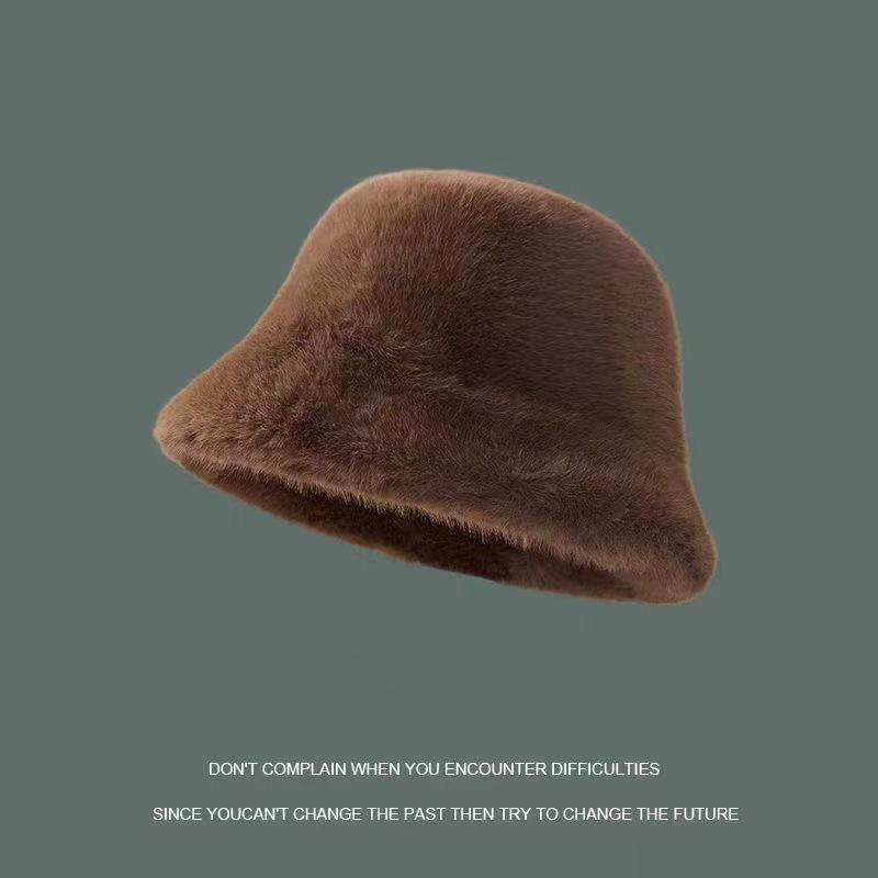 

Женская плюшевая панама - Теплая, универсальная, подходит для большой головы, для осени/зимы кофейный