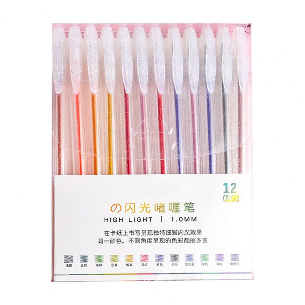 Pen Glitter Body Highlighter Multicolored Highlighter Pen Set with Transparent Body Smooth Metal Tip Glitter Gel for Coloring