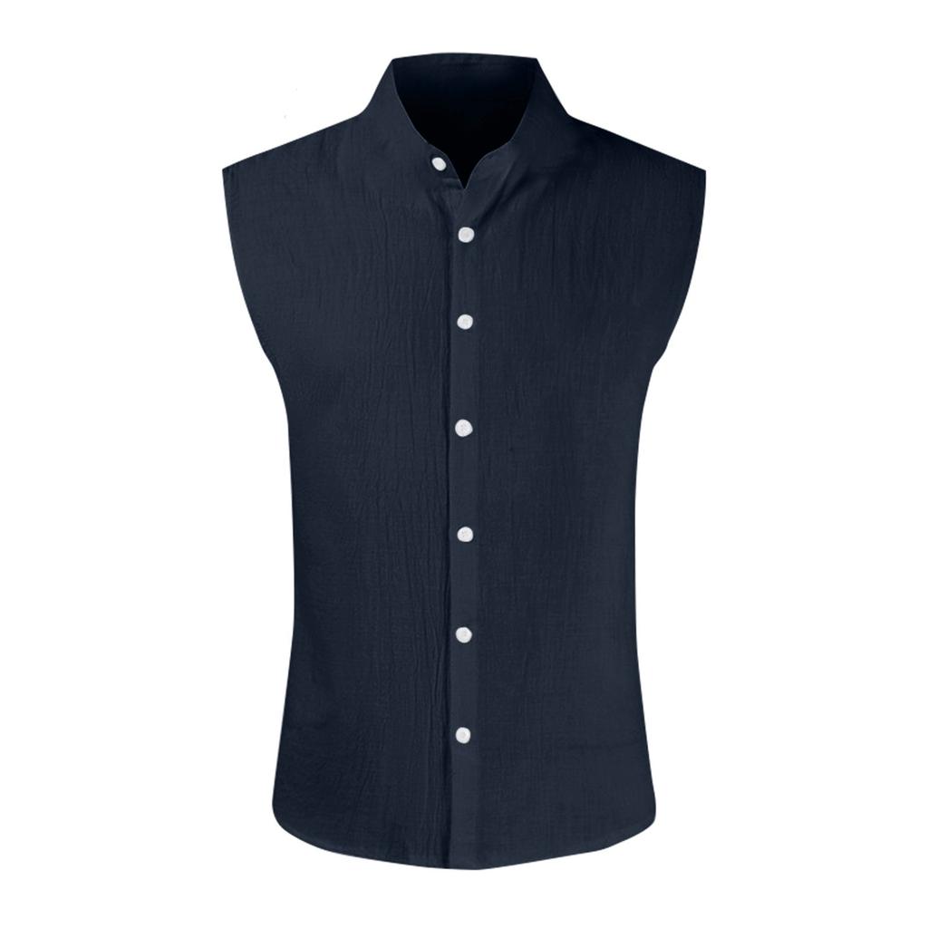 Men's Summer Hawaiian Color Sleeveless Button-Down Shirt