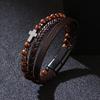Vintage Multi-Layer Leather Bracelet Men Punk Cross Charm Tiger Eye Stone Beads Bracelet Fashion Braided Wrap Wristbands Jewelry