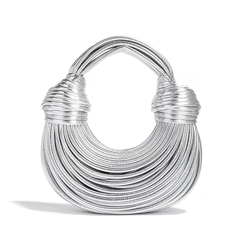 Модная Трансграничная Женская Сумка Ручной Работы Плетеная Полосатая Сумка-Багет Узелковая Облако Ручная Сумка Через Плечо 26x23x9cm серебряный