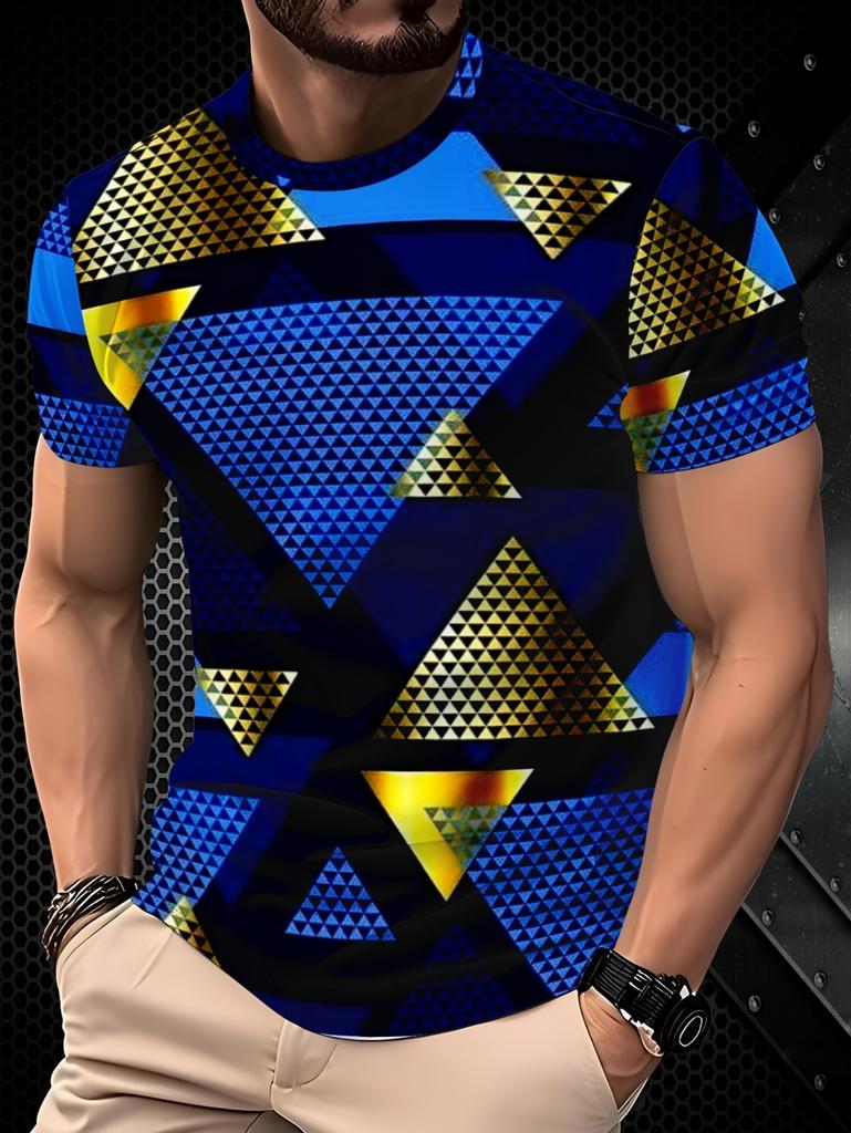 Geometric Triangle 3D All Over Print Short Sleeve T-Shirt Casual Street Top