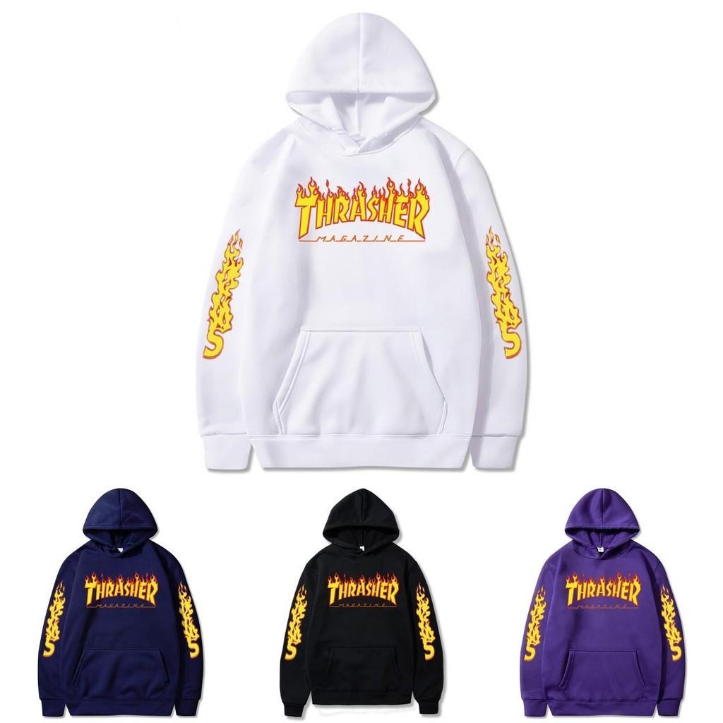 Übergröße Pullover Hoodie mit Flammenprint Lockere Passform Lässiges Paar-Sweatshirt