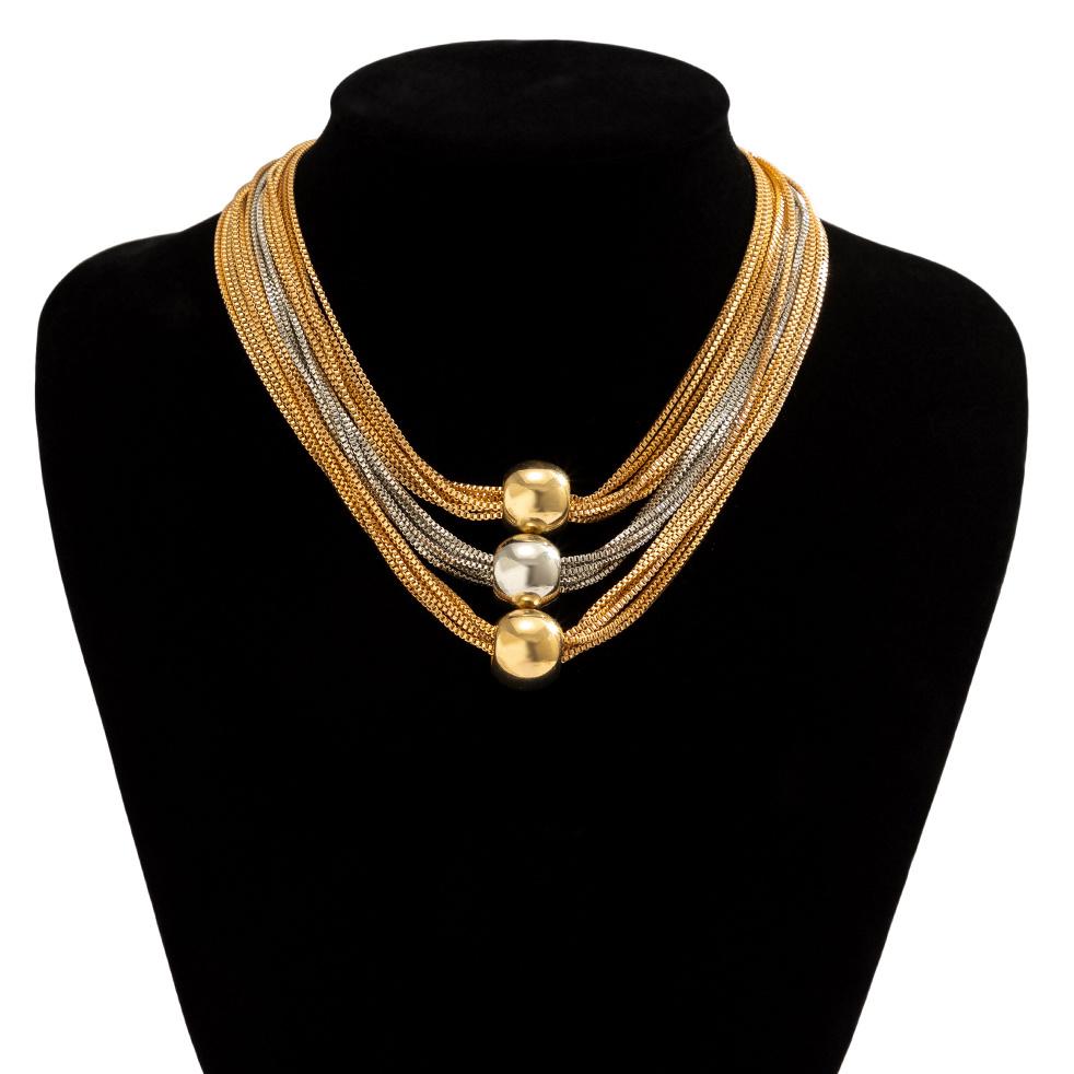 Multi Layered Exaggerated CCB Ball Choker Necklace for Women Vintage Chunky Clavicle Chain
