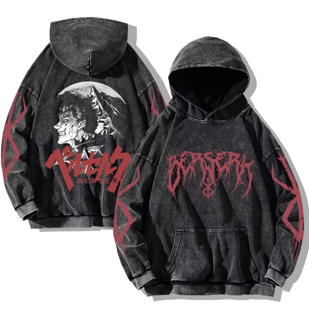 

Толстовки с капюшоном Anime Berserk Vintage Washed Hoodie Guts Printed Sweatshirts Hip Hop Streetwear Harajuku Cotton Casual Hooded Pullover 2XL чёрный/белый