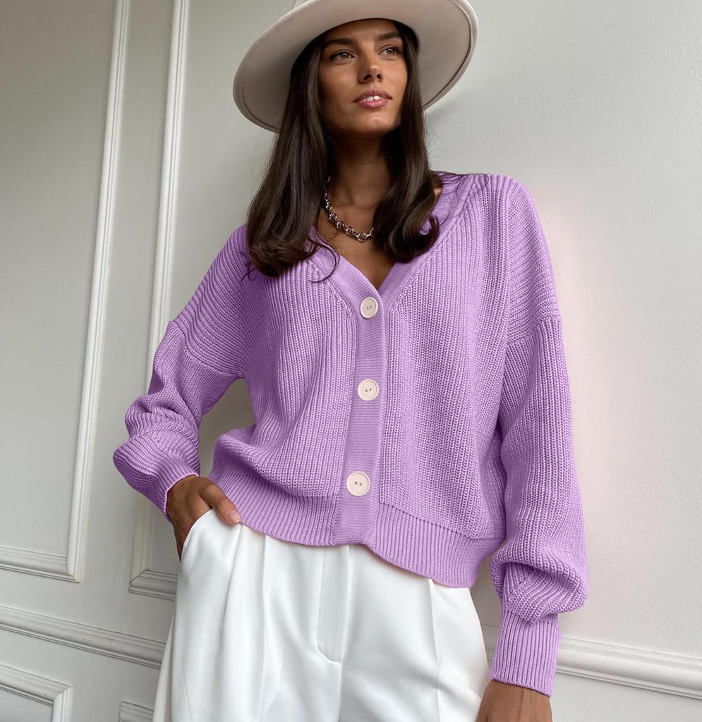 Women's Solid Color Single-Breasted Knitted Cardigan - Autumn/Winter European & American Style