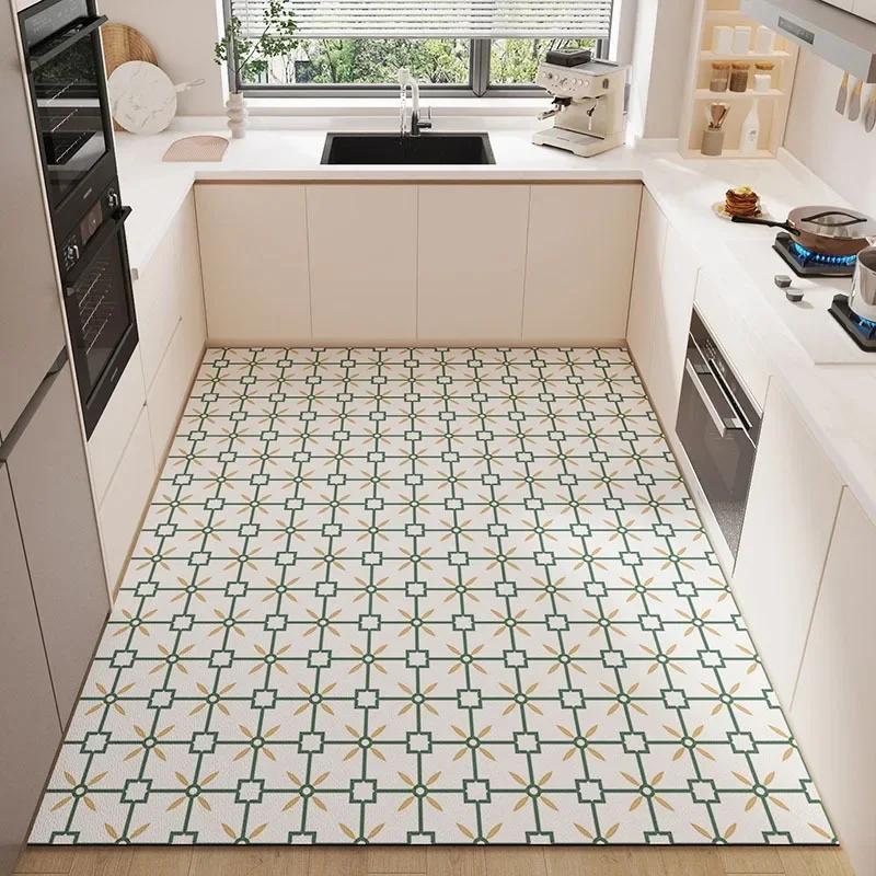 Carpet for Kitchen Floor Mat Large Pvc Waterproof Carpets Leather Oil Proof Anti-slip Foot Mats Green Rug Home Decoration Rugs